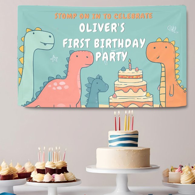 Dinosaur One-A-Saurus Boy 1st Birthday Party  Banner (Creator Uploaded)