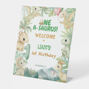 Dinosaur One-A-Saurus Boy 1st Birthday Party Pedestal Sign