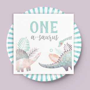 Dinosaur One-A-Saurus First Birthday Baby  Napkin