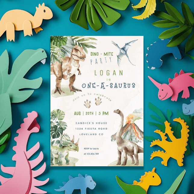 Dinosaur One-A-Saurus Party Dinosaur 1st Birthday Invitation (Creator Uploaded)