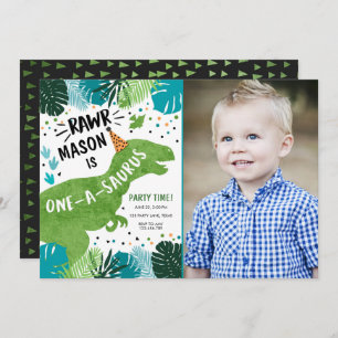 Dinosaur One-A-Saurus RAWR 1st First Birthday Invitation