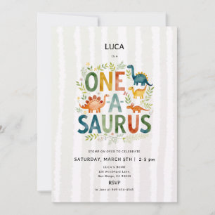 Dinosaur Oneasaurus Cute Colourful Boy 1st Birthda Invitation