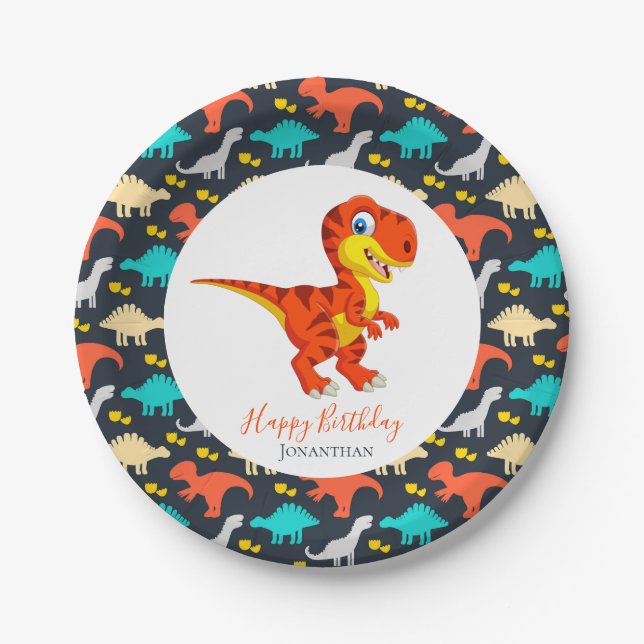 Dinosaur Orange T Rex Party   Paper Plate (Front)