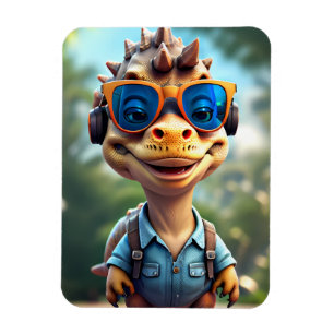 Dinosaur Outdoors Wearing Headphones Card Magnet