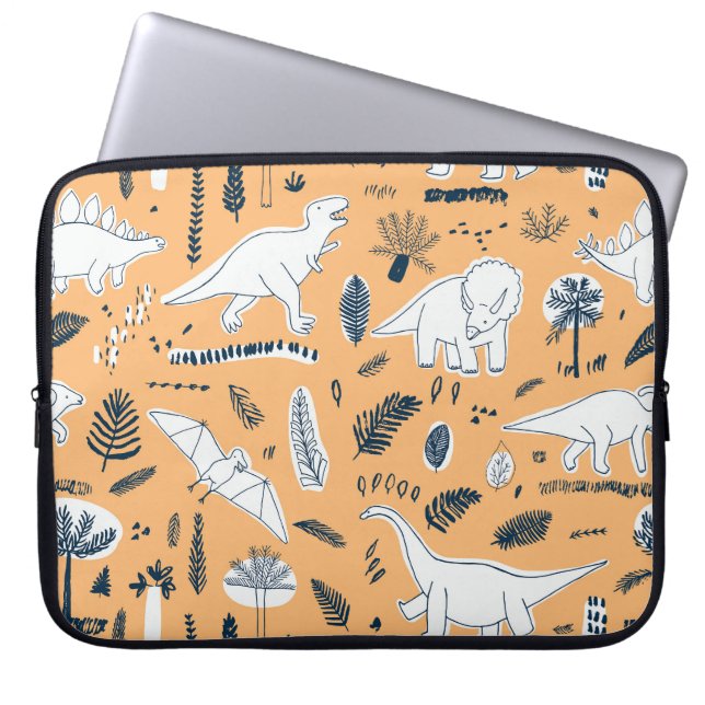 Dinosaur & Palm Leaves: Fun Pattern Laptop Sleeve (Front)