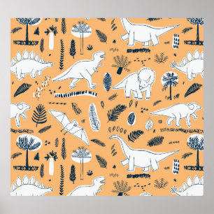 Dinosaur & Palm Leaves: Fun Pattern Poster