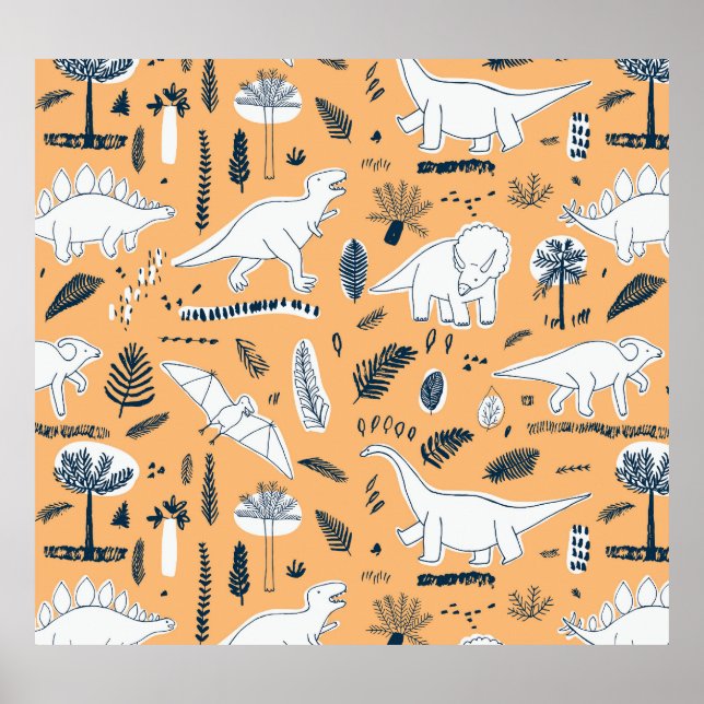 Dinosaur & Palm Leaves: Fun Pattern Poster (Front)