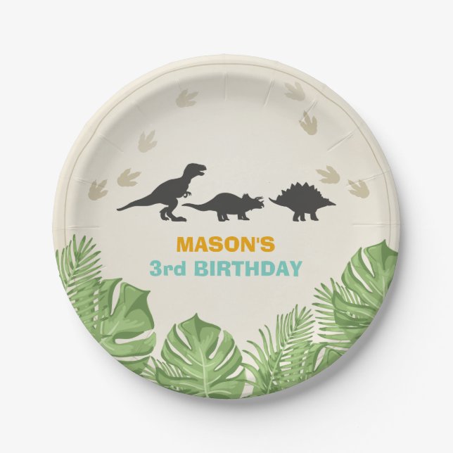 Dinosaur Paper Plates Birthday Dino Party Boy (Front)