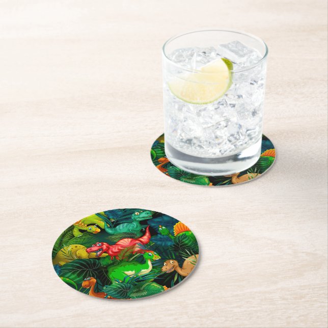 Dinosaur Park Round Paper Coaster (Insitu)