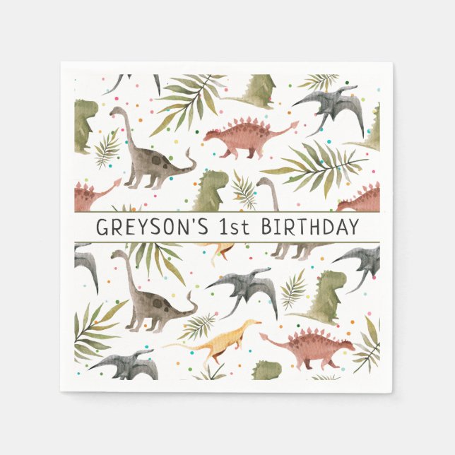 Dinosaur Party Animal Birthday Personalised Napkin (Front)