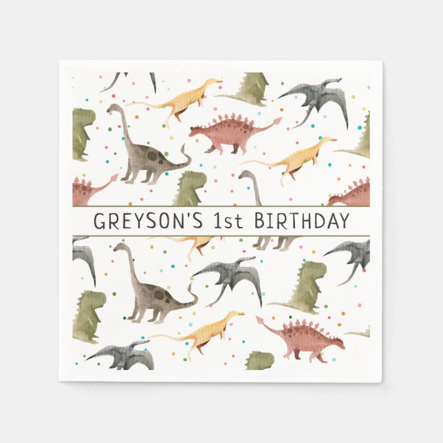 Dinosaur Party Animal Birthday Personalised Napkin (Front)