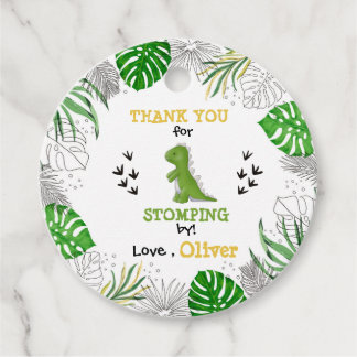 Dinosaur Party Birthday Boy Green Yellow Thank You Favour Tags