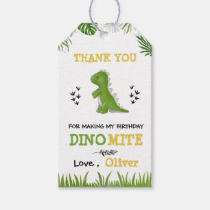 Dinosaur Party Birthday Boy Green Yellow Thank You Gift Tags