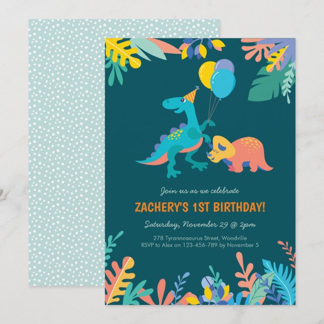 Dinosaur Party Birthday Invitation (Front/Back)