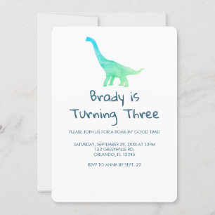 Dinosaur Party Blue Stripe Invitation