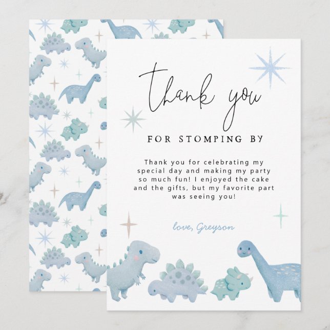 Dinosaur Party Boy Birthday Thank You Card (Front/Back)
