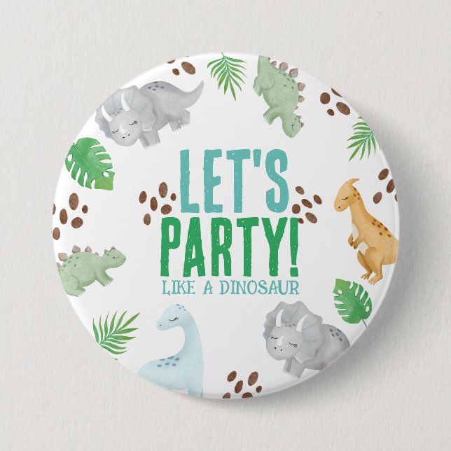 Dinosaur party favour kid party 7.5 cm round badge (Front)