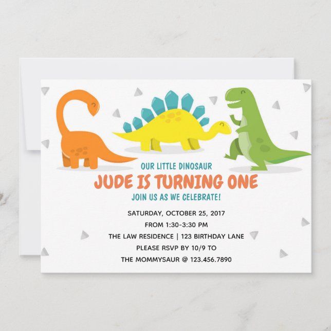 Dinosaur Party First Birthday Boy invitation (Front)