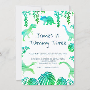 Dinosaur Party Green Botanical Invitation