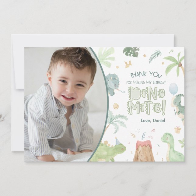 Dinosaur Party Thank You Card with Photo (Front)
