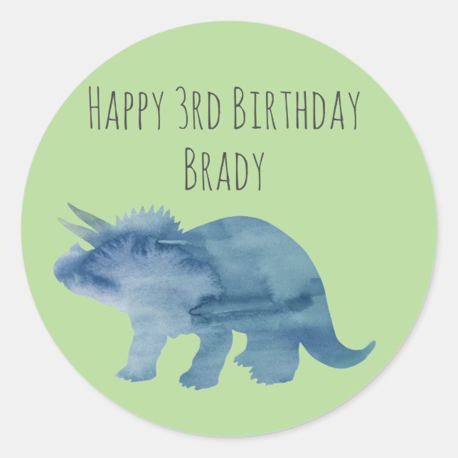 Dinosaur Party Triceratops Classic Round Sticker (Front)