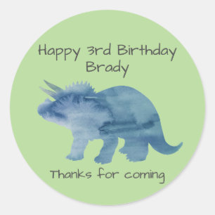 Dinosaur Party Triceratops Green Classic Round Sticker