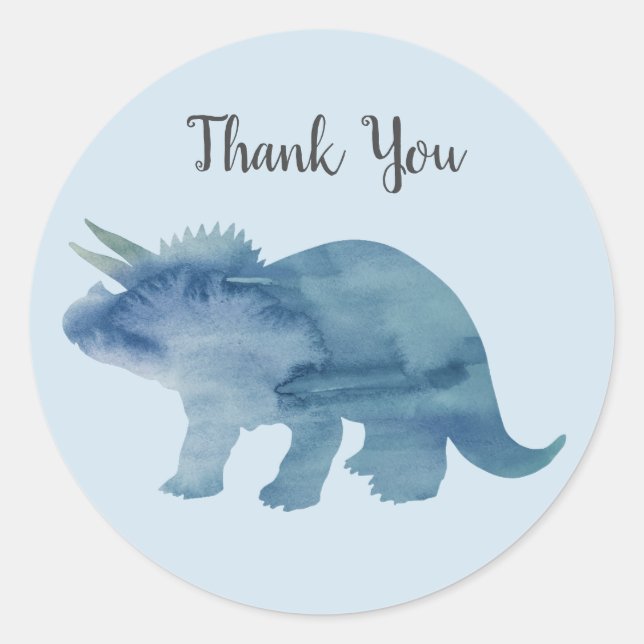 Dinosaur Party Triceratops Thank You Stickers (Front)