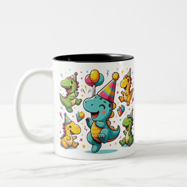 Dinosaur Party Two-Tone Coffee Mug (Left)