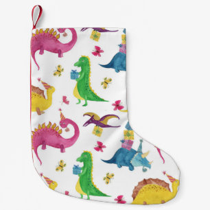 Dinosaur party: watercolor pattern. small christmas stocking