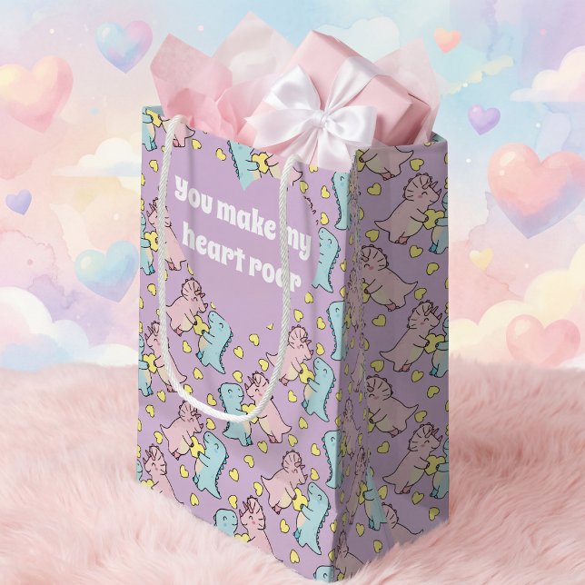 Dinosaur Pastel Pink & Blue Small Gift Bag (Cute pastel dinosaur love bag. It's perfect for Valentine’s Day surprises. Change the words.)