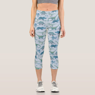 Dinosaur Pattern Blue Capri Leggings