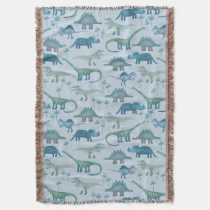 Dinosaur Pattern Blue Throw Blanket