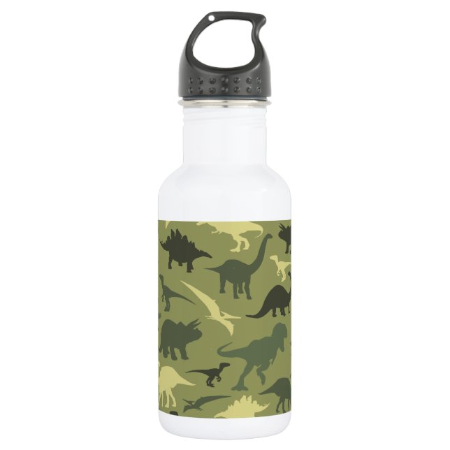 Dinosaur Pattern, Dinosaur Silhouette, Green Dino 532 Ml Water Bottle (Front)
