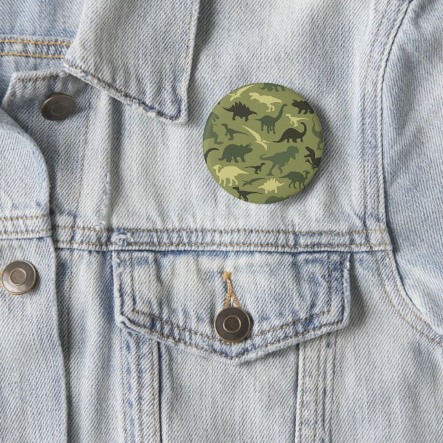 Dinosaur Pattern, Dinosaur Silhouette, Green Dino 6 Cm Round Badge (In Situ)