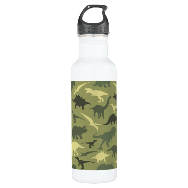 Dinosaur Pattern, Dinosaur Silhouette, Green Dino 710 Ml Water Bottle (Front)
