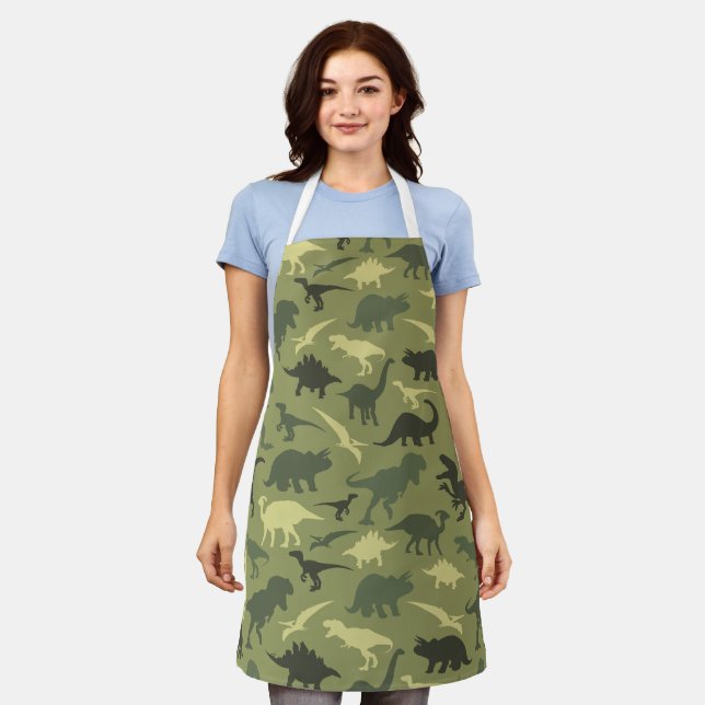 Dinosaur Pattern, Dinosaur Silhouette, Green Dino Apron (Worn)