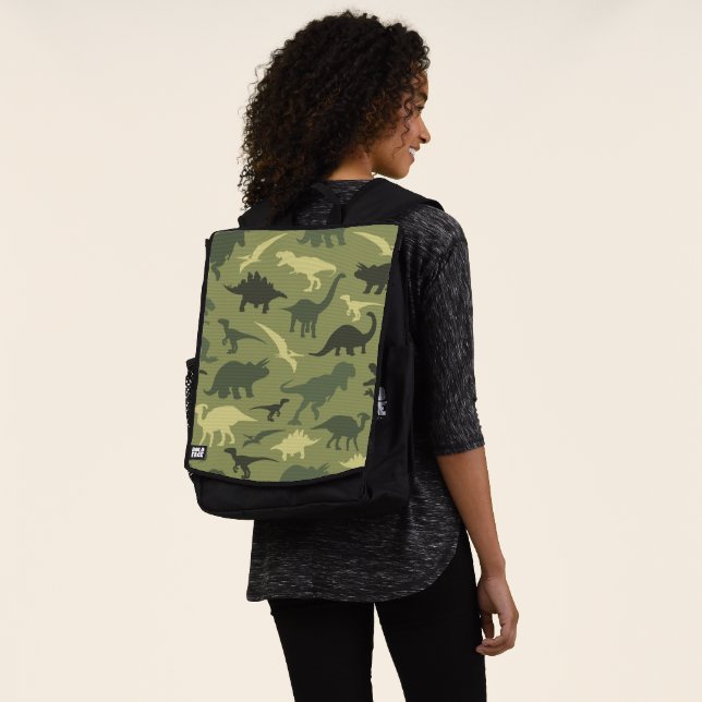 Dinosaur Pattern, Dinosaur Silhouette, Green Dino Backpack (Worn)