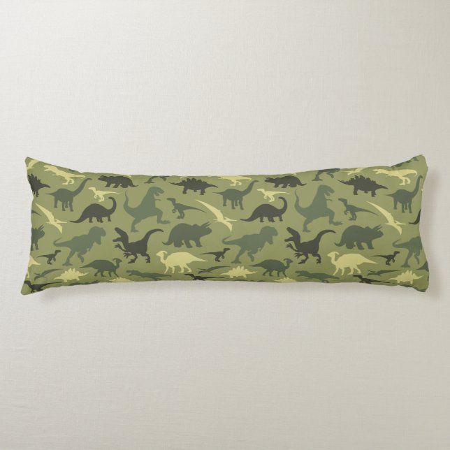 Dinosaur Pattern, Dinosaur Silhouette, Green Dino Body Cushion (Front)