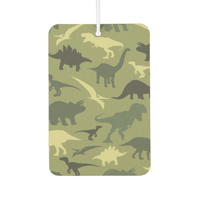 Dinosaur Pattern, Dinosaur Silhouette, Green Dino Car Air Freshener (Front)