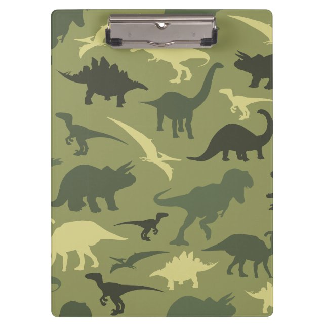 Dinosaur Pattern, Dinosaur Silhouette, Green Dino Clipboard (Front)