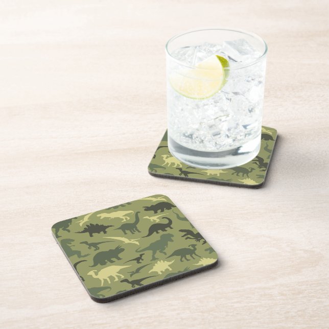 Dinosaur Pattern, Dinosaur Silhouette, Green Dino Coaster (Right Side)