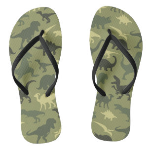 Dinosaur Pattern, Dinosaur Silhouette, Green Dino Flip Flops