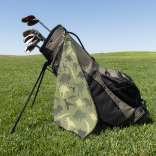 Dinosaur Pattern, Dinosaur Silhouette, Green Dino Golf Towel