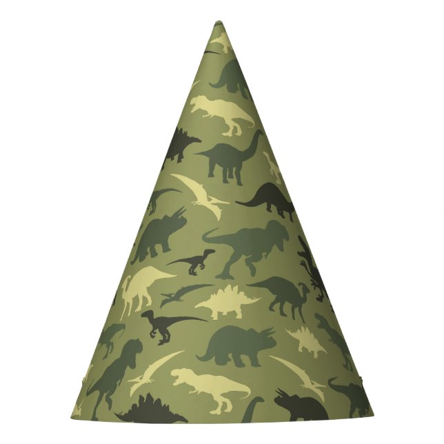 Dinosaur Pattern, Dinosaur Silhouette, Green Dino Party Hat (Front)