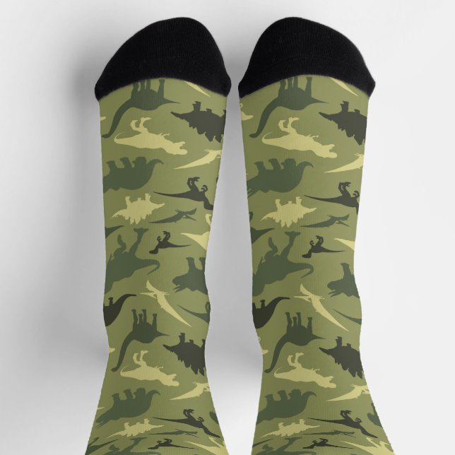 Dinosaur Pattern, Dinosaur Silhouette, Green Dino Socks (Top)