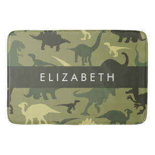 Dinosaur Pattern, Dinosaur Silhouette, Your Name Bath Mat