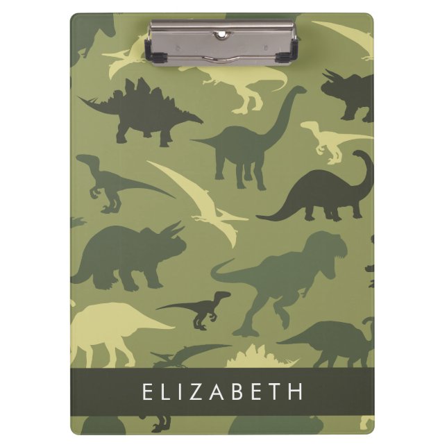 Dinosaur Pattern, Dinosaur Silhouette, Your Name Clipboard (Front)