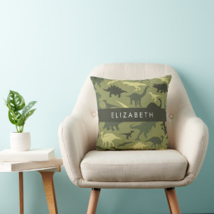 Dinosaur Pattern, Dinosaur Silhouette, Your Name Cushion