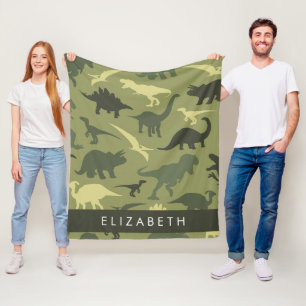 Dinosaur Pattern, Dinosaur Silhouette, Your Name Fleece Blanket