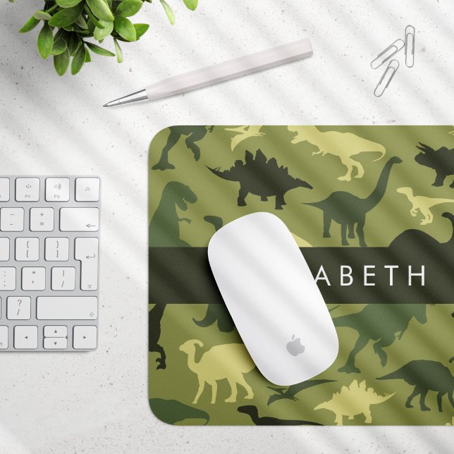 Dinosaur Pattern, Dinosaur Silhouette, Your Name Mouse Mat (Creator Uploaded)